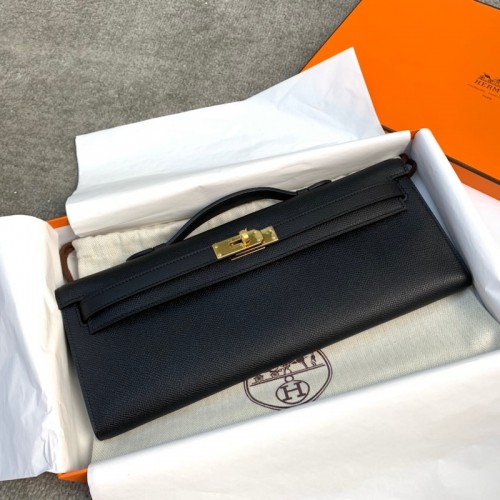 Replica Hermes Kelly Cut Clutch in Black Epsom Leather Replica Hermes Kelly Cut Clutch Black Epsom Leather gold hardware