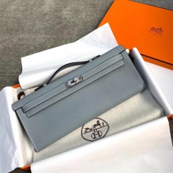 Replica Hermes Kelly Cut Clutch in Bleu Lin Epsom Leather Replica Hermes Kelly Cut Clutch Bleu Lin Epsom Leather Silver hardware