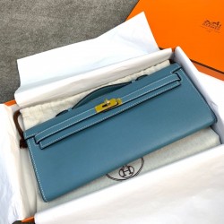 Replica Hermes Kelly Cut Clutch in Blue Jean Epsom Leather Replica Hermes Kelly Cut Clutch Blue Jean Epsom Leather gold hardware