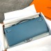 Hermes Kelly Cut Clutch in Blue Jean Epsom Leather Hermes Kelly Cut Clutch in Blue Jean Epsom Leather