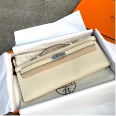 Replica Hermes Kelly Cut Clutch Craie Epsom Leather silver hardware