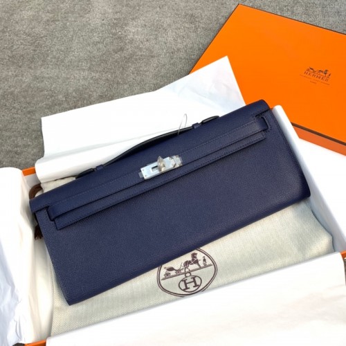 Replica Hermes Kelly Cut Clutch in Deep Blue Epsom Leather Replica Hermes Kelly Cut Clutch Deep Blue Epsom Leather silver hardware