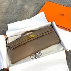 Replica Hermes Kelly Cut Clutch Etoupe Epsom Leather gold hardware