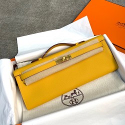 Replica Hermes Kelly Cut Clutch in Jaune Ambre Epsom Leather Replica Hermes Kelly Cut Clutch Jaune Ambre Epsom Leather gold hardware
