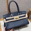 Hermes Shoulder Birkin 29 in Blue Presse Evercolor Leather