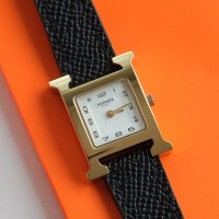 Replica Hermès Heure H Watch Mini 21mm Yellow Gold Case Chestnut Epsom Leather Ladies Wrist Watch