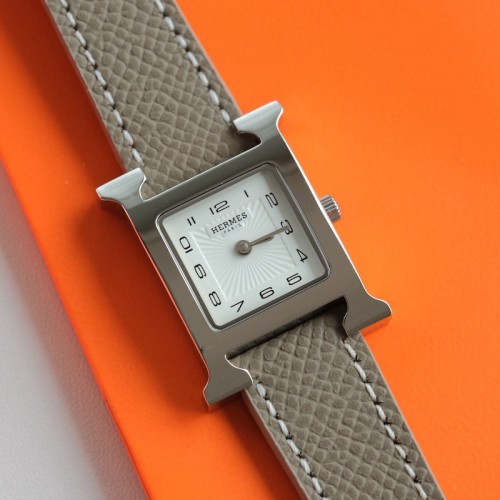 Replica Hermès Heure H Watch Mini 21mm White Gold Case Chestnut Epsom Leather Ladies Wrist Watch